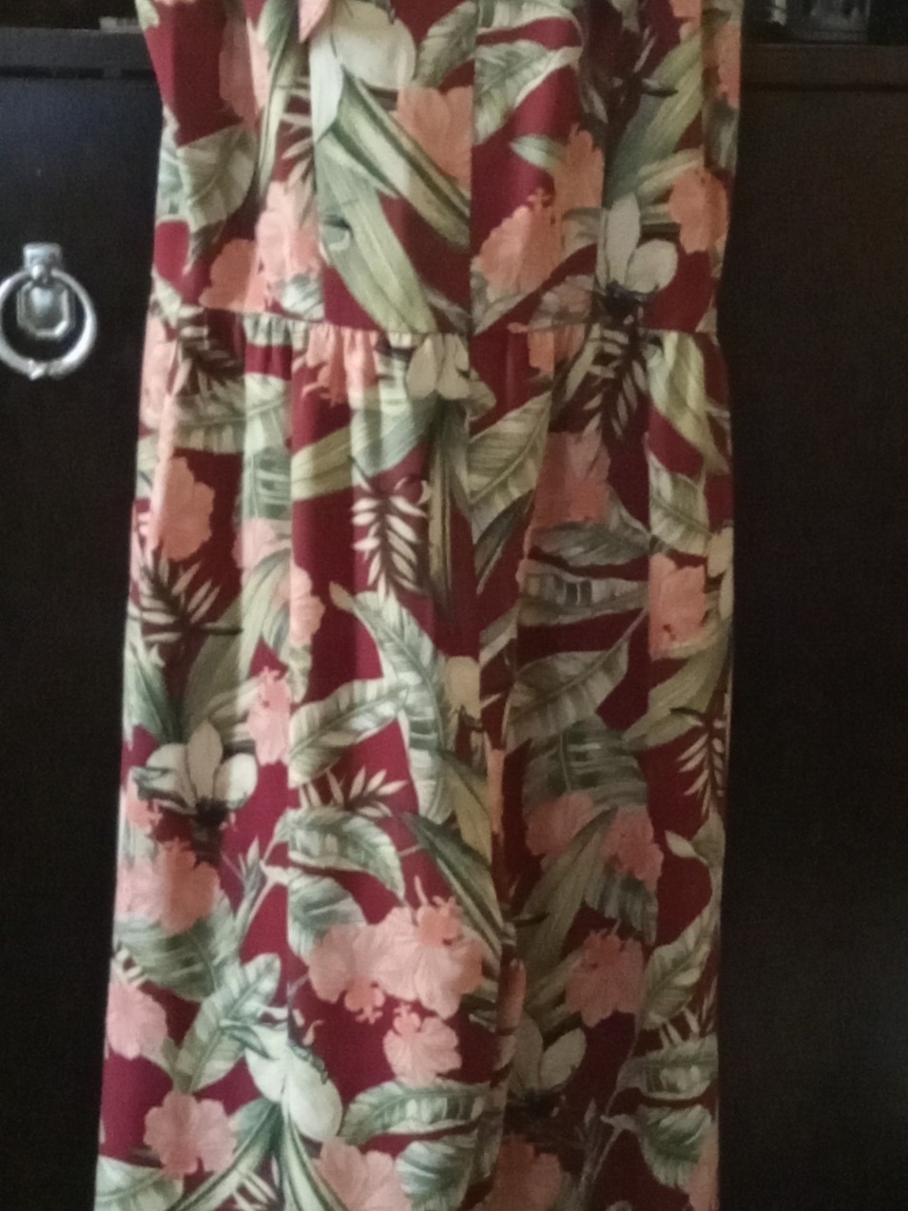Ann Taylor floral jumpsuit featuring a maroon tropical print with wide-leg cropp